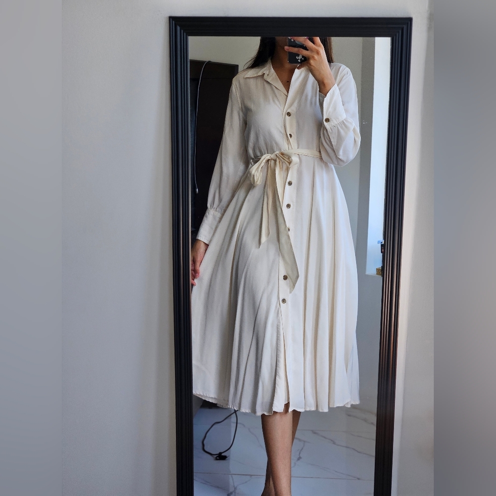 banana republic factory cream midi button dress